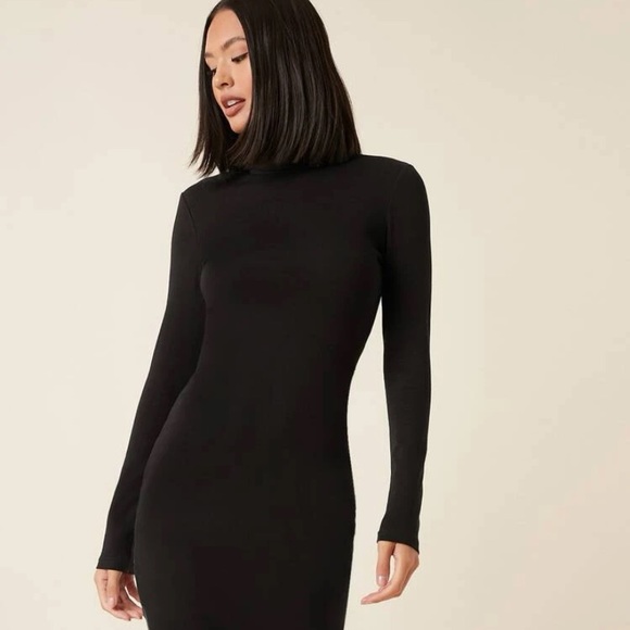 SOLD SHEIN BASICS Cotton High Neck Solid Bodcon Dress - Picture 4 of 6